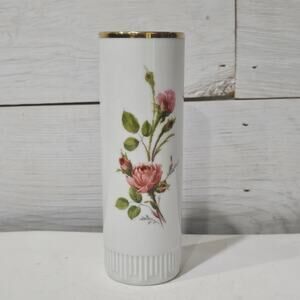 Vintage Flower Vase Plankenhammer Floss Bavaria Germany 6" Porcelain Pink Roses